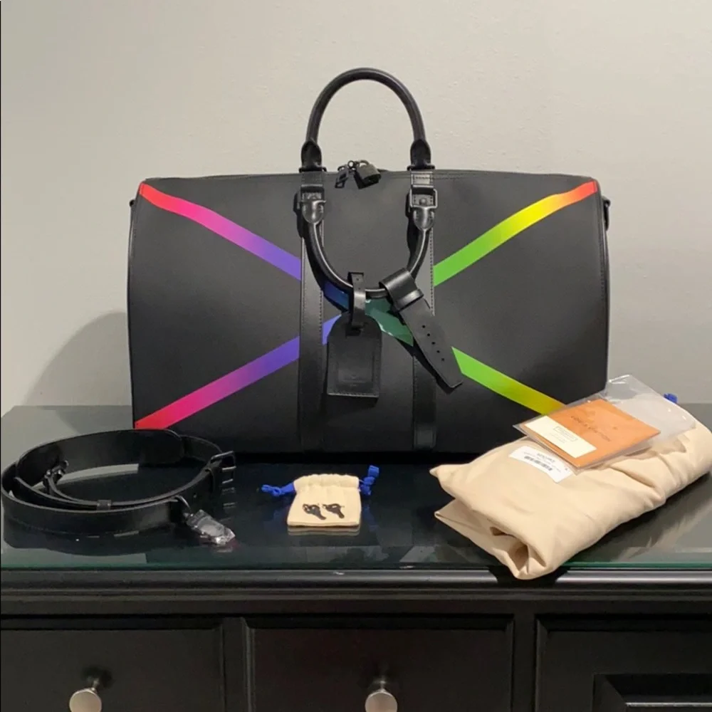 Louis Vuitton Virgil Abloh FW19 Rainbow Runway Keepall Duffle Travel Bag